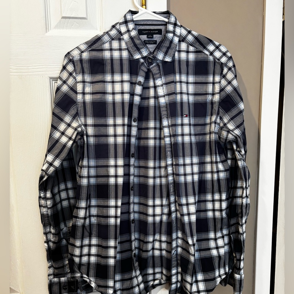 Tommy Hilfiger Navy and White Checkered Shirt